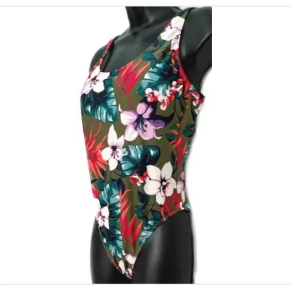 Hollister Womens One Piece Swimsuit Hawaiian Floral Removable Bra Pads Size Med - Picture 2 of 4